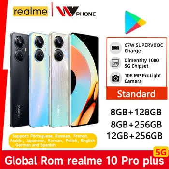 Глобальная Встроенная Память realme 10 Pro Plus Смартфон с Диагональю 1080 5G Процессор 6,7 
