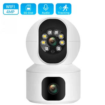 4-Мегапиксельная Двухобъективная WiFi Камера, Двухэкранный Радионяня, Обнаружение человека с помощью искусственного интеллекта, Система видеонаблюдения в помещении, Alexa Google Home