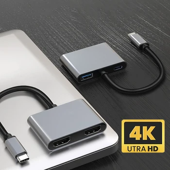 Док-станция Nku 4в1 USB C Thunderbolt3/4 с двойным дисплеем 4K UHD TV USB3.0 Type-C 60w PD Конвертер для быстрой зарядки Macbook