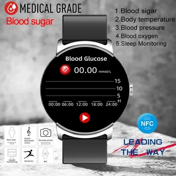 2023 Новые NFC Неинвазивные Смарт-Часы с уровнем глюкозы в крови, Мужские Термометр, Монитор сердечного ритма, Часы IP68, Водонепроницаемые Смарт-Часы