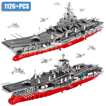 Военная серия Модель Авианосца-истребителя Строительные блоки MOC Армейский военный корабль Лодка Кирпичи Игрушки Для детей, мальчиков, подарки для взрослых