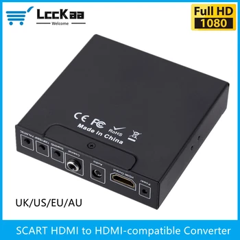 1080P SCART HDMI-совместимый Конвертер, совместимый с HDMI, Цифровое видео высокой четкости EU/US/UK/AU, Адаптер питания для HDTV